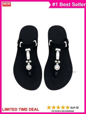 Rhinestone Beaded Open Toe Flat Sandals Dressy Sparkly Slip On